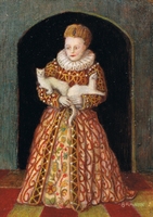 Miniature painting: full length portrait of a girl in spanish farthingale with ermines