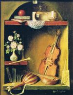 Miniature still life with musical instruments