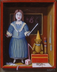 School teacher doll and teddy bear with as a dunce hat